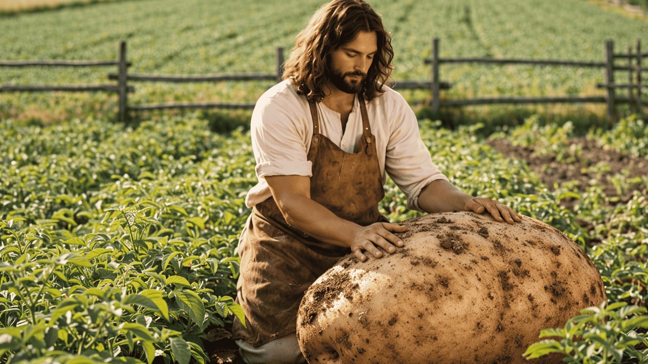 Jesus in the Garden: Planting and Caring for Potatoes | AI Christian Tribute
