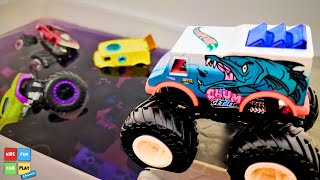 Lots of Monster Trucks Falling in Water.