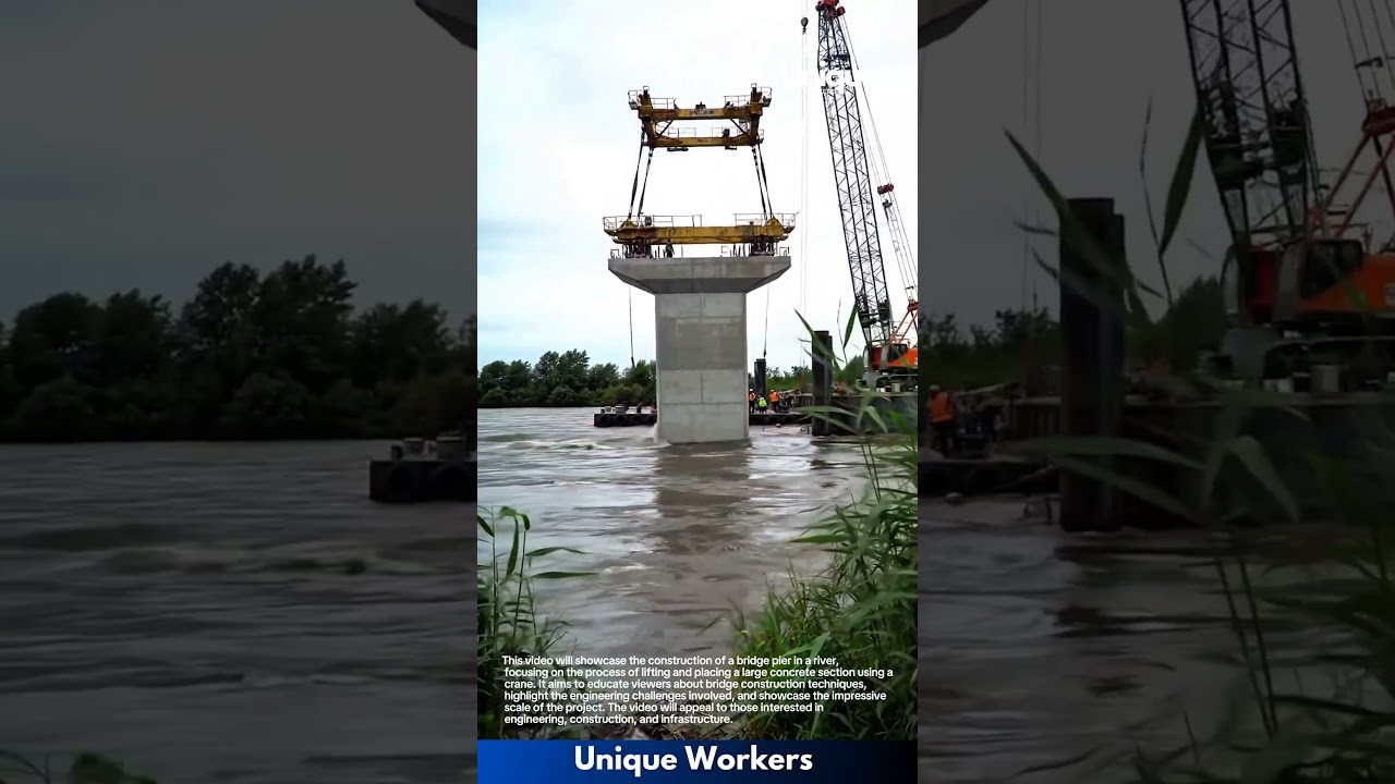 Bridge building: assembling a concrete pier in a river