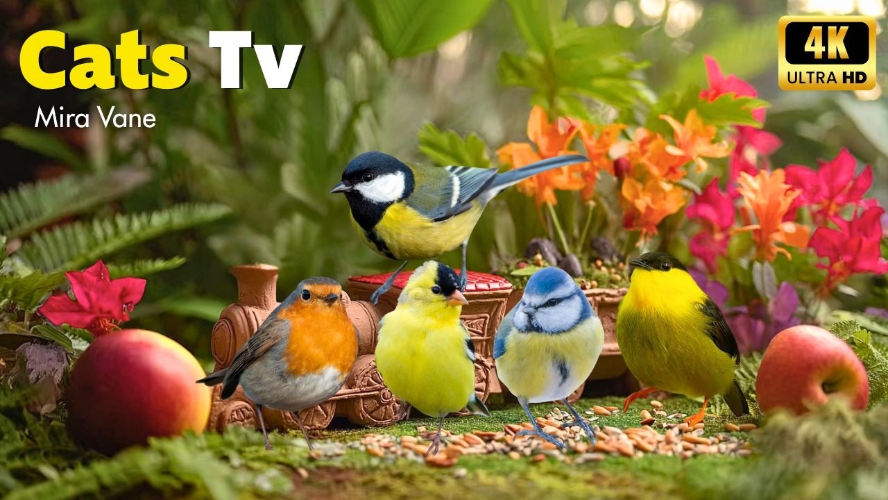 Purrfect Garden Vibes 🐱 Countless Birds in the Lush Garden to Keep Your Cat Entertained, Stress-Free