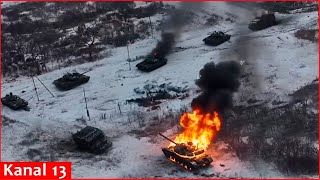 "Azov" qırıcıları Dobropillyada qarlı ərazidə Rusiya zirehli karvanını TƏLƏYƏ SALIR