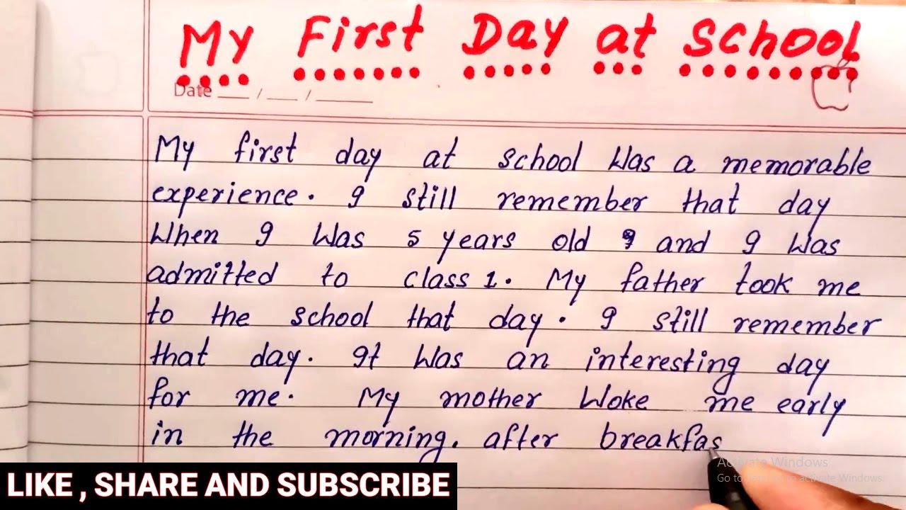 write essay about my first day at school