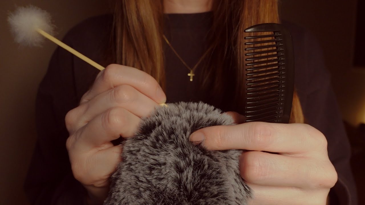 ASMR Fluffy Mic Brushing and Picking (No Talking, Brown Noise)