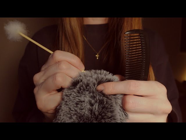 ASMR Fluffy Mic Brushing and Picking (No Talking, Brown Noise)