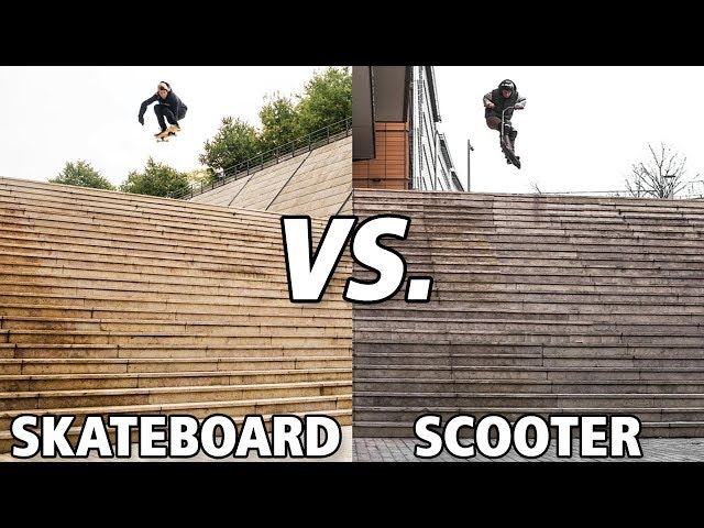 Skateboard vs Scooter Lyon 25 Stairs - YouTube