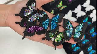 【キラキラ！スパンコール刺繍】刺繍機で作った蝶のワッペン