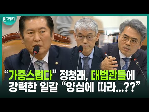 “사법부 흑역사 잊었나” 대법의 이재명 선고를 통한 정치개입 사태에 천대엽이 ‘<strong>법관</strong> 존중’을 강조하자 정청래가 나섰다 ㅣ 법사위 현안질의 (김기표, 정청래)