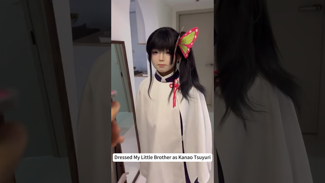 Dressed My Little Brother as Kanao Tsuyuri 👘🌸 #demonslayer #cosplay #cosplayer #cosplaygirl #girl