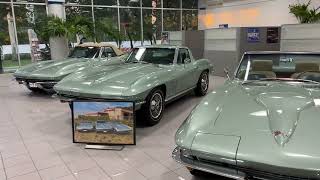 3 4 23 C2 Corvette Sting Rays on display in the Lou Bachrodt Chevrolet Showroom