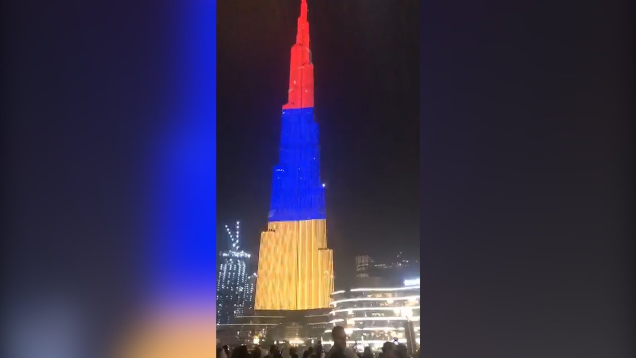 Burj Khalifa In Dubai Lights Up In Colors Of Armenian Flag