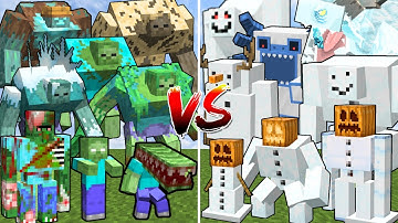 ALL MINECRAFT MUTANT ZOMBIES vs ALL MINECRAFT MUTANT SNOW GOLEMS | Minecraft Mob Battle