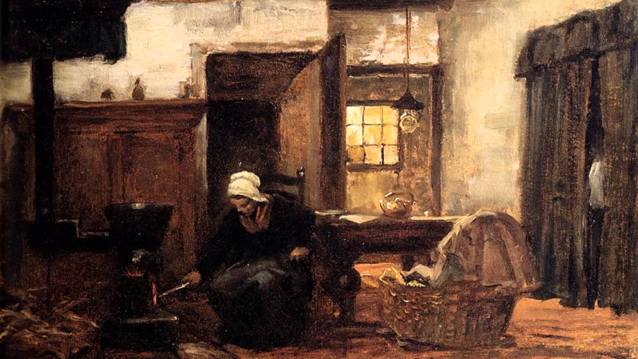 В доме было темно и в прихожей топилась печь