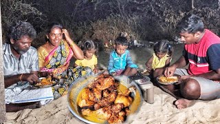 கோழி கறி பொரித்த குழம்பும் சப்பாத்தியும் Chicken curry fried gravy and chapati