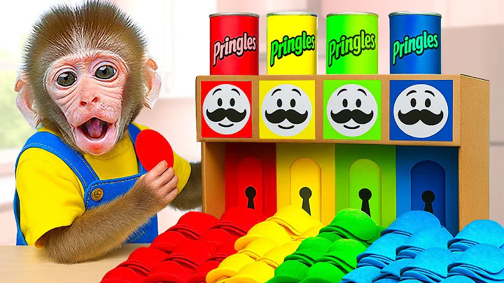 KIKI Monkey play Magical Color Pringles Machine and eat Watermelon with Ducklings | KUDO ANIMAL KIKI