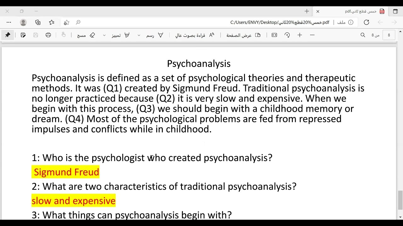 شرح قطعة اPsychoanalysis لاختبار ستيب STEP