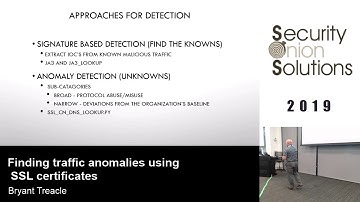 Security Onion Conference 2019: Finding traffic anomalies using SSL certificates by Bryant Treacle
