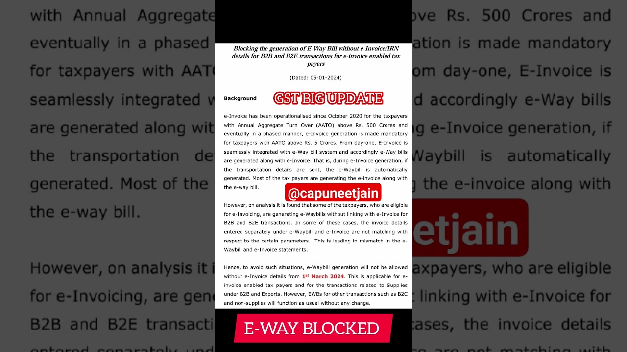 GST Update| New GST Eway Bill Limit| GST E Invoice