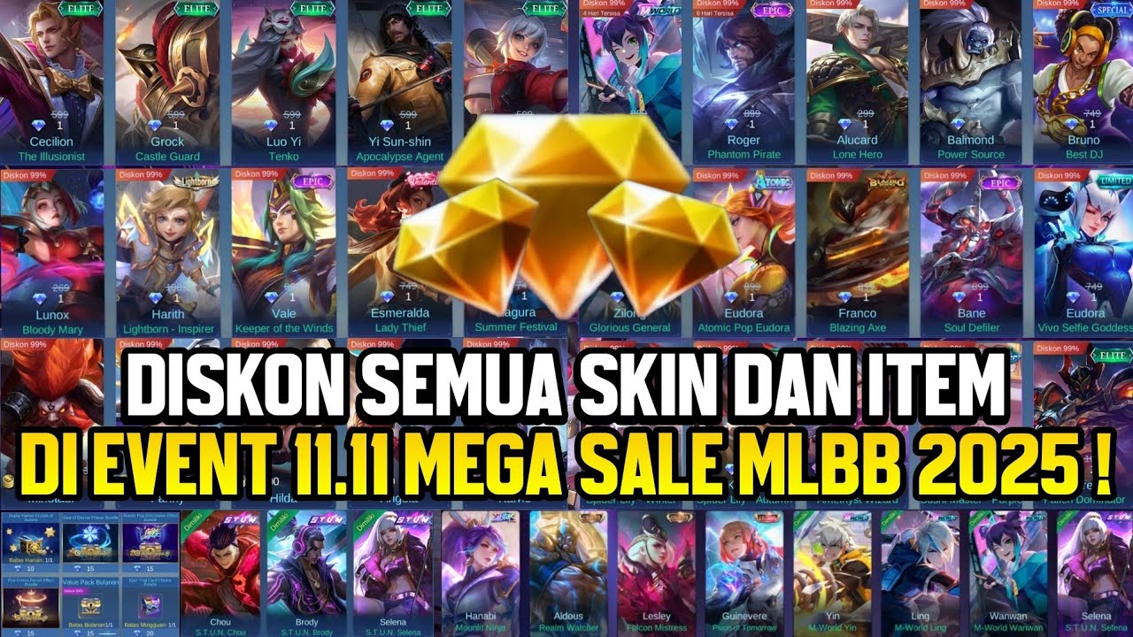 DISKON SKIN 99% ! SEMUA SKIN JADI 1 DIAMOND ! PENJELASAN DISKON SEMUA SKIN DI EVENT MEGA SALE 11.11 