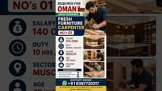 Required for Oman 🇴🇲 | Fresh Furniture Carpenter Job | Salary 140 OMR | Gulf Jobs 2026