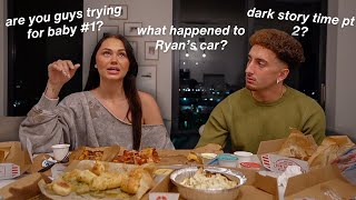 WE PUT OURSELVES IN THE HOT SEAT... baby number 1, Ryan sold his car, dark storytime pt 2