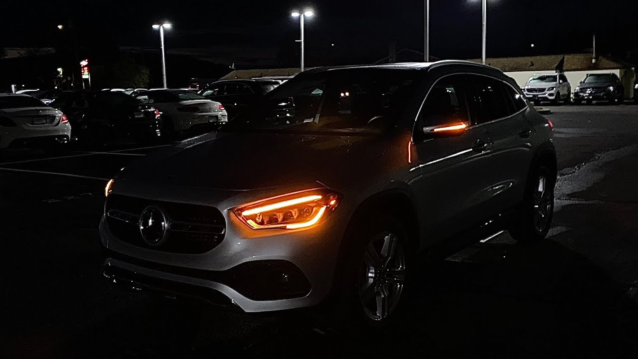 2021 Mercedes Benz GLA Interior and Exterior lights at night | 4K Video