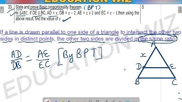 State and prove Basic proportionality theorem. In ∆𝐴𝐵𝐶, if DE ∥ BC, AD = 𝑥, DB = 𝑥 − 2, AE = 𝑥 + 2