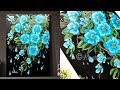 easy acrylic painting for beginners Blue Flowers | ART Ideas | How to paint on BLACK Paper