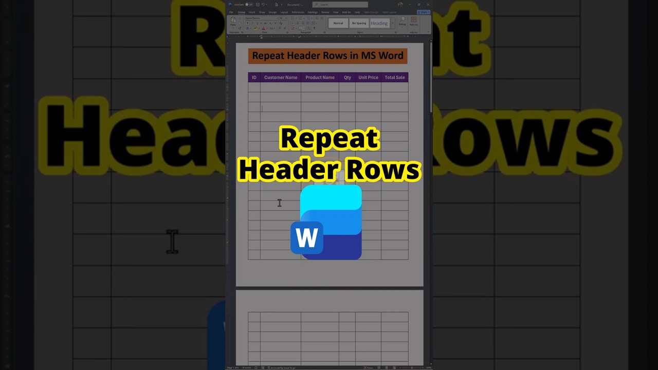 Repeat Header Rows in MS Word | Table Header Show on Every Page Automatically