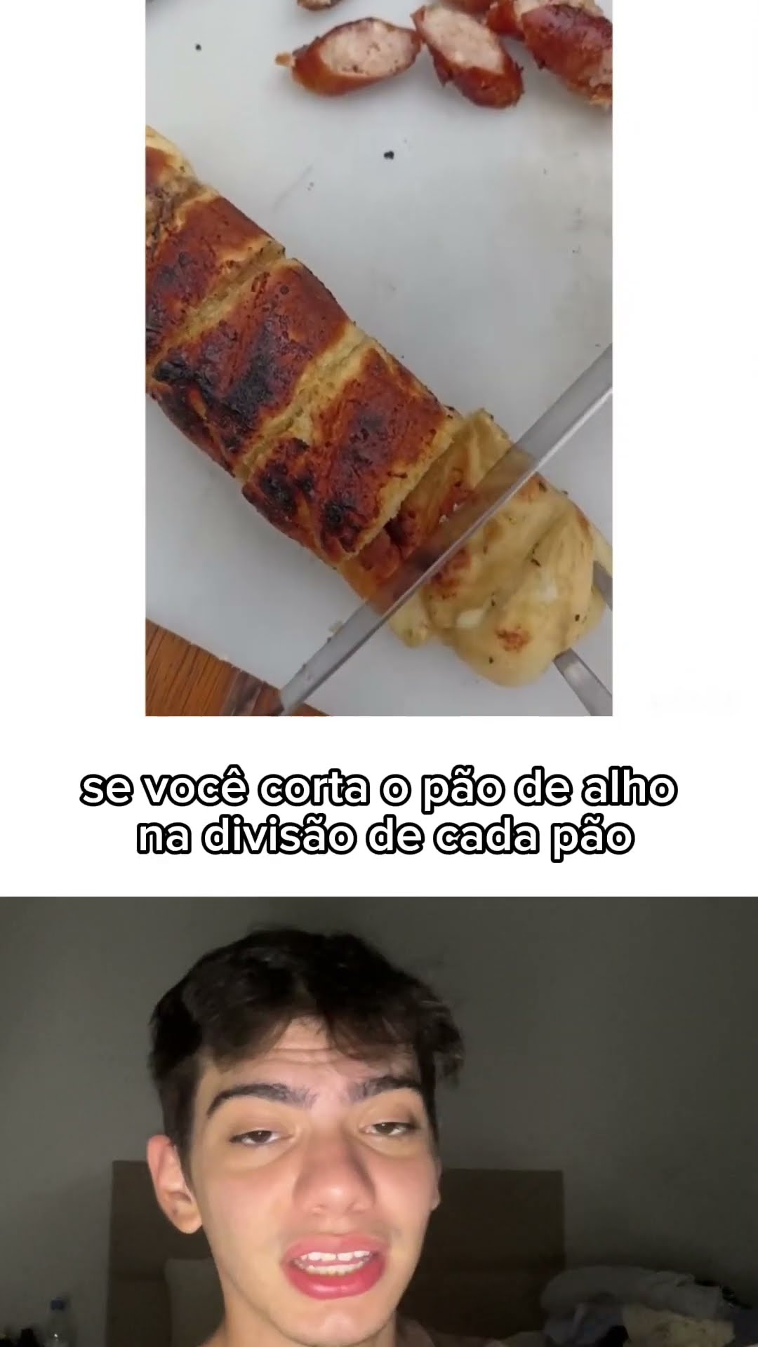 Corte o pão de alho no meio, não na divisão, e aproveite mais recheio e sabor! ?✨