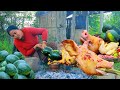 Women pick Pig&#39;s head and Chicken Egg at river for dog - Cooking Pig&#39;s head for dog Eating delicious