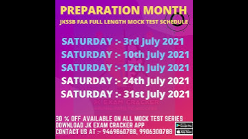 PREPARATION MONTH || 30% OFF AVAILABLE | JKSSB FAA MOCK TEST SERIES AVAILABLE ON JK EXAM CRACKER APP