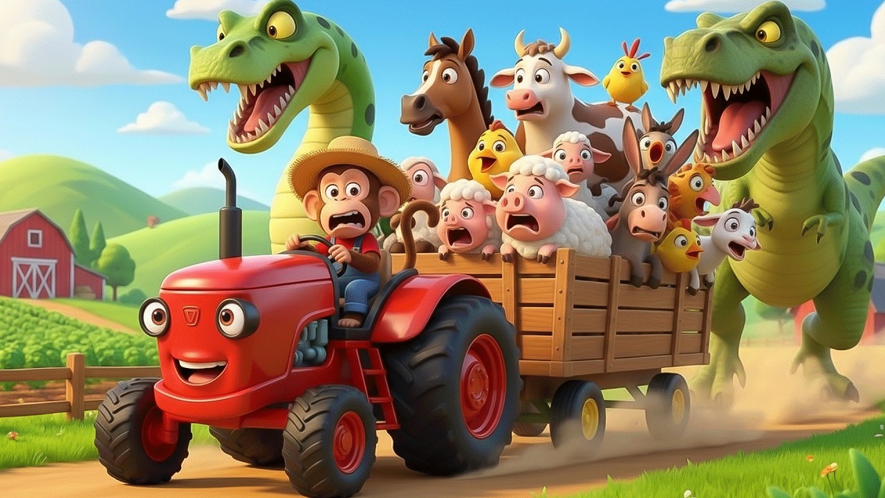 Cute Monkey Farm Adventure Fighting Wild Boar & Chasing Away Giant Snake | Funny Farm 🐒🚜