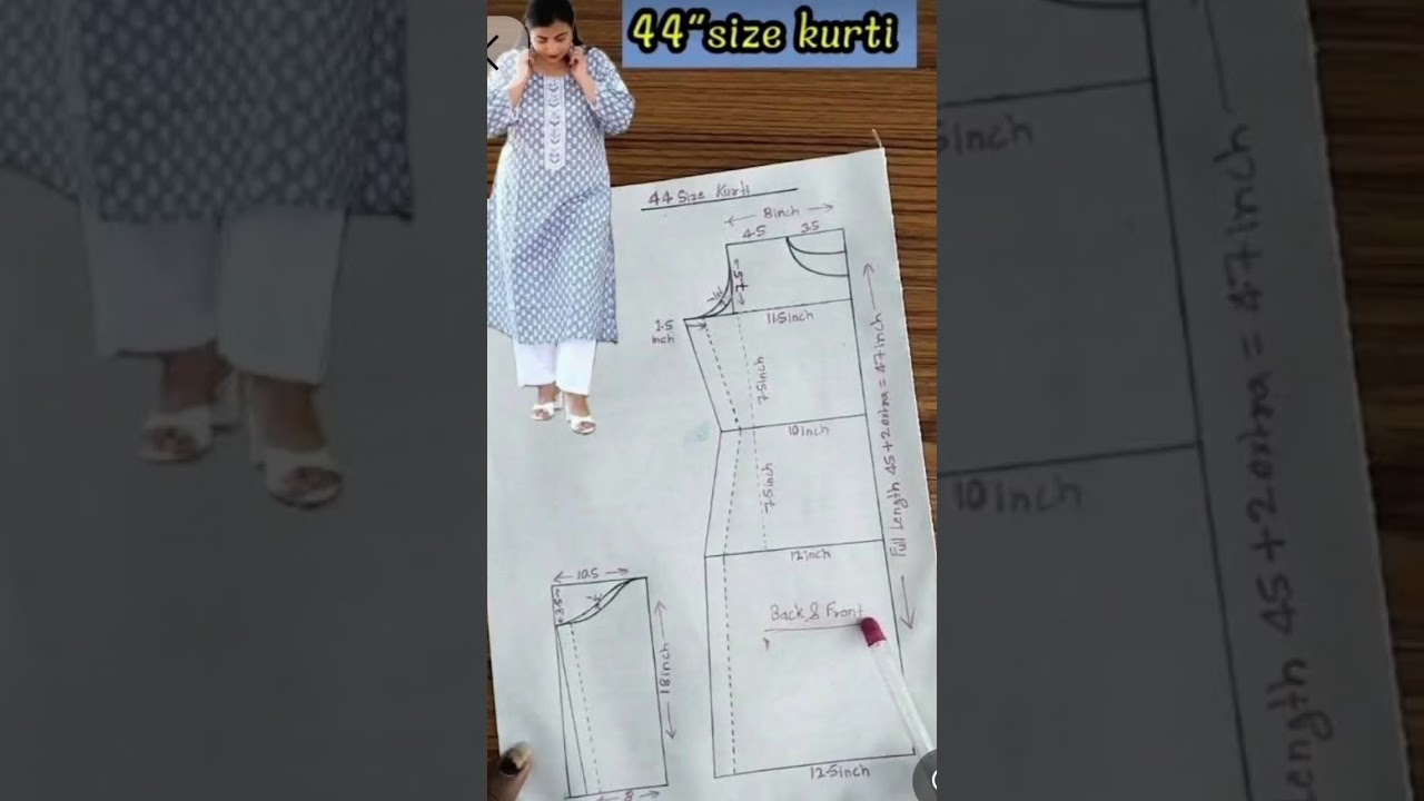 #44 size  kurti cutting pattern