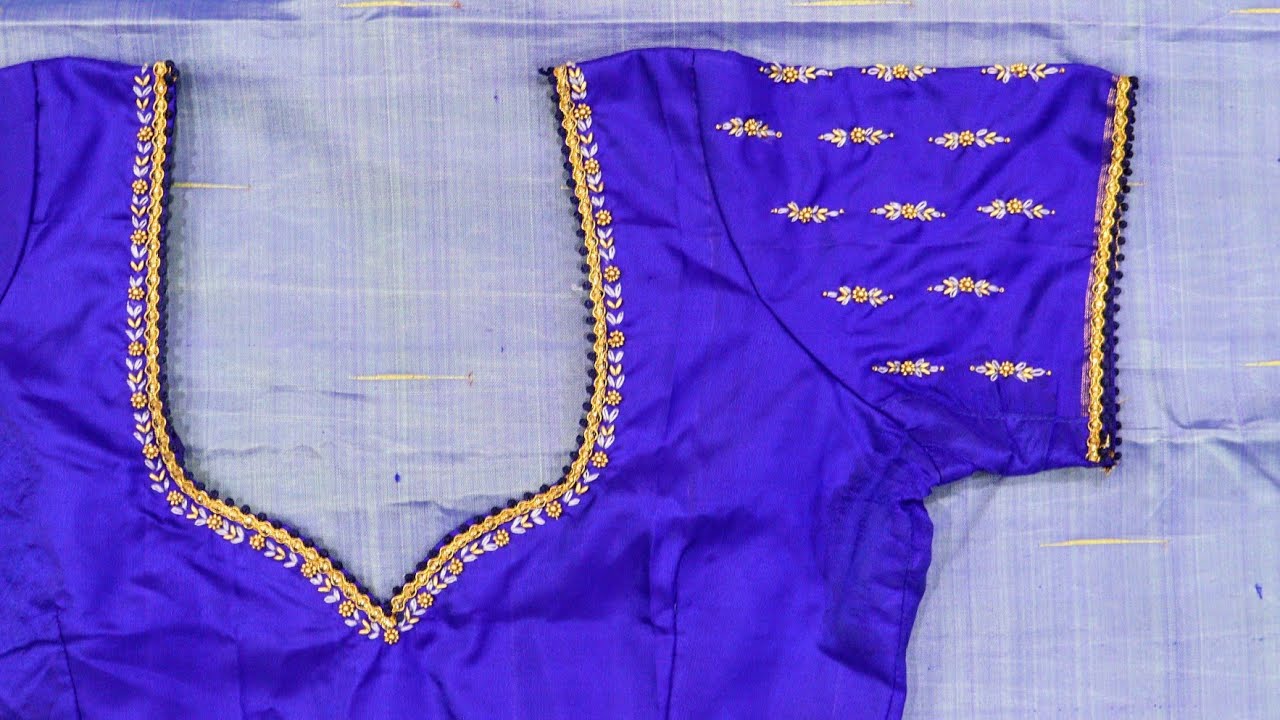 Very easy bead embroidery with thread work on stitched blouse | DIY