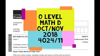 O Level Math D Paper 1 4024/11 Oct/Nov 2018