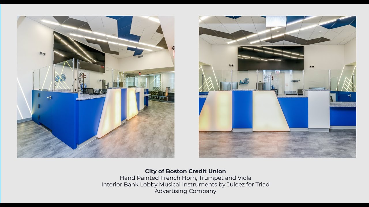 Juleez Painted Musical Instruments Wall Installation at City of Boston Credit Union