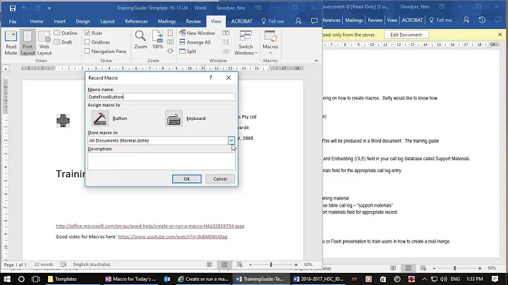 Macros in Word - Using a button and keyboard shortcut