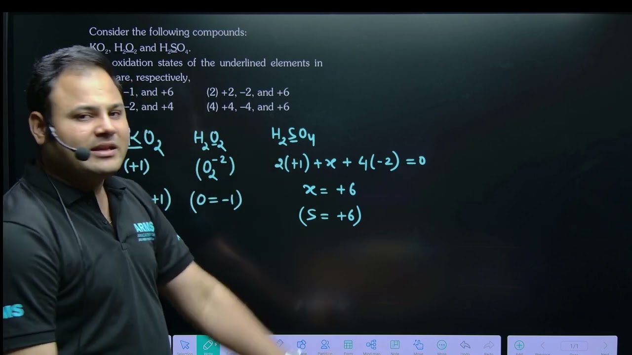 Consider the following compounds:KO2,H2O2 and H2SO4.The oxidation states of the underlined elements