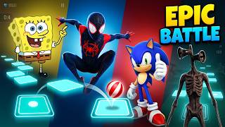 Tiles Hop EDM Rush Gameplay: Siren Head vs SpongeBob vs Spidey vs Sonic | Epic Battle screenshot 4