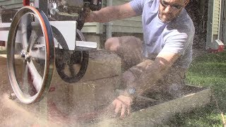 Homemade Sawmill,  bigger motor - Ripping Through Logs!