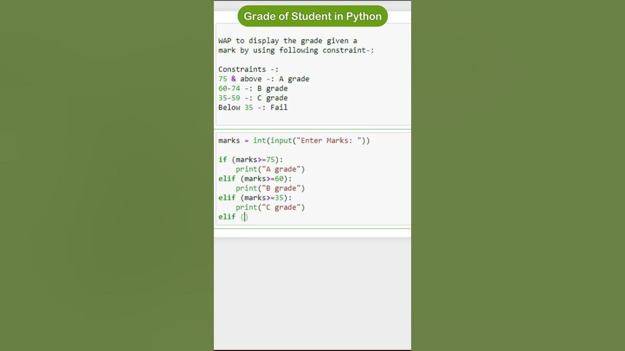 Grade of Student in Python in python | Python Programming | Grade of ...