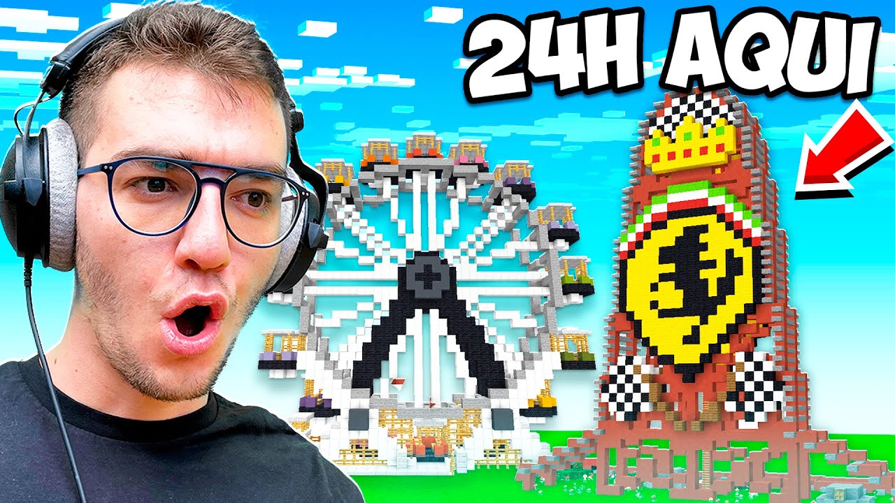 Le DI 24H a mis SUBS para CONSTRUIR un PARQUE DE ATRACCIONES en MINECRAFT 🎡