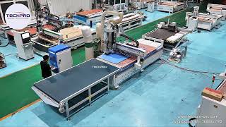 TechPro ATC cnc router machine with auto loading and unloading device,auto label,drilling bank.