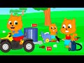 Cats Family in English - Collecting trash with friends Cartoon for Kids