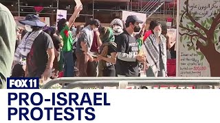 Pro-Israel protesters blast music outside pro-Palestine demonstrations at UCLA