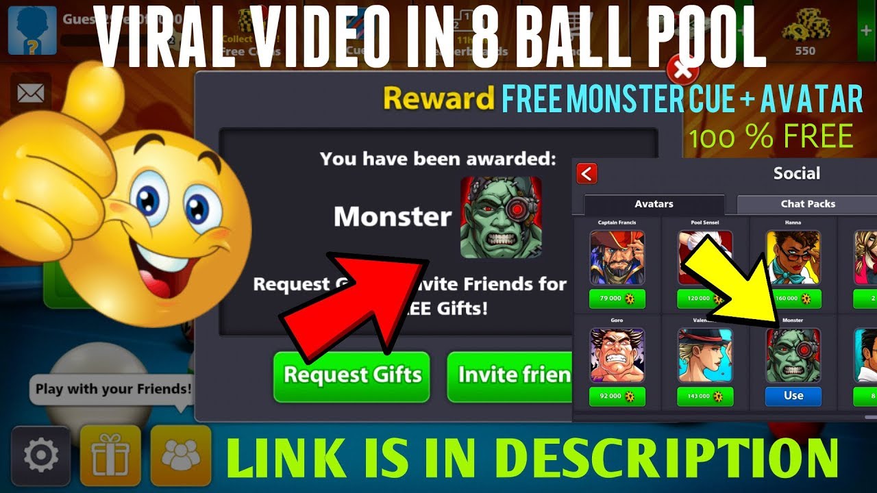 8 Ball Pool | Claim Reward |Monster Avatar+Cue | Link in Description 100%  Viral | - 