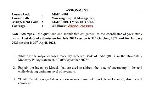IGNOU MMPF - 001 Solved Assignment Jan 2023 PDF | MBA | Working Capital Management