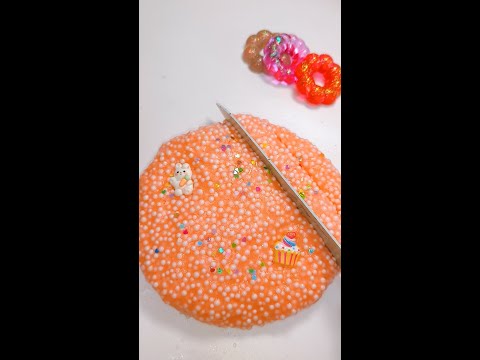 【ASMR】つぶつぶオレンジスライムをザクザク切るよ! Cutting Crunchy Slime ! Satisfying Video!解压 史莱姆ショート動画 #shorts