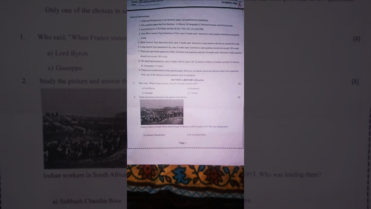 class 10 social science pre board