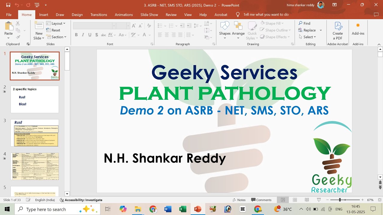 Recorded Demo Class 2 for ASRB - NET, SMS, STO, ARS - 2025 (Plant Pathology)